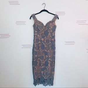 Grey Bardot Lace Midi Dress
